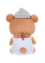 Rilakkuma Brown Bear in White Overalls with Grey Beanie Plush