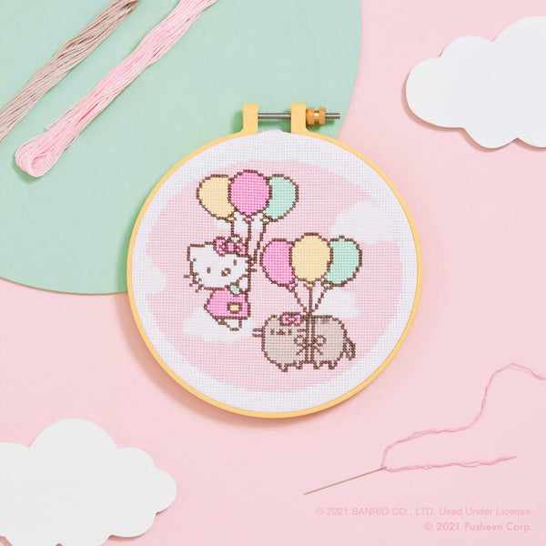 Stitch & Story: Hello Kitty x Pusheen : Up, Up & Away Cross Stitch Kit